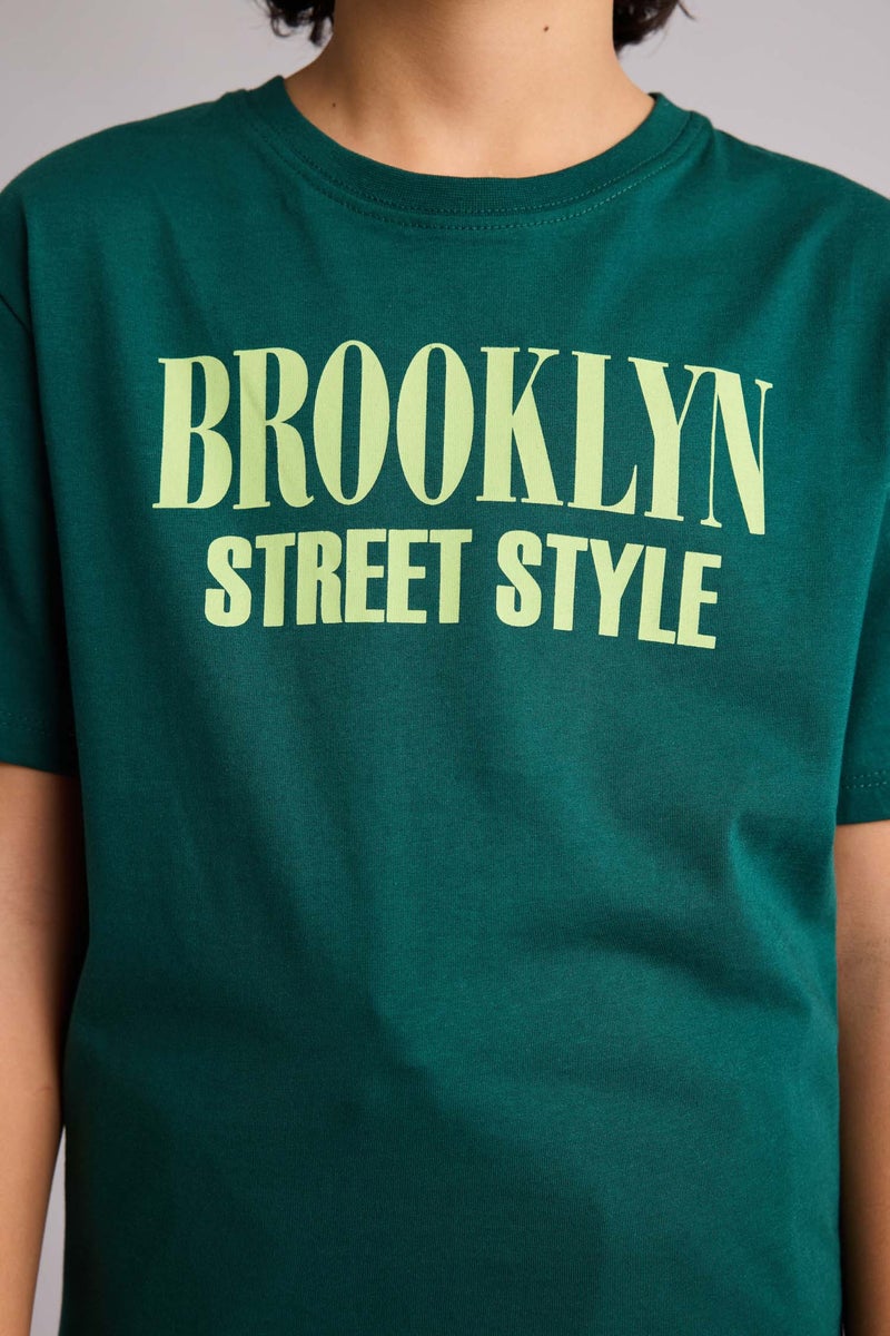 DeFacto Green Boy Boy New Regular Fit Crew Neck Printed T-Shirt Casual - Image 4